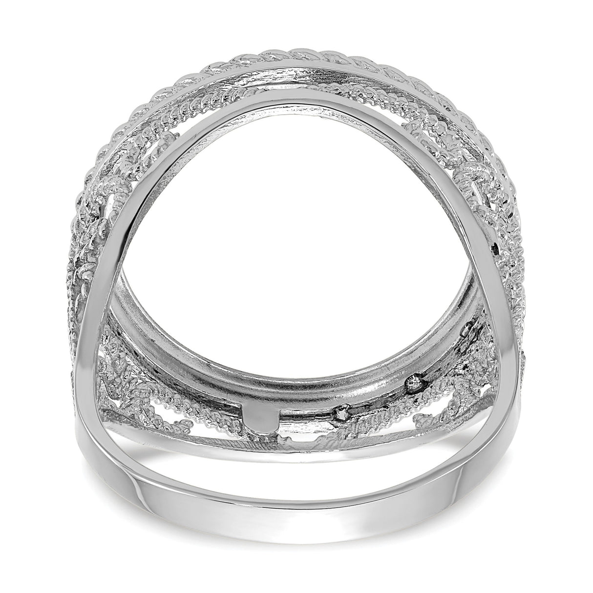 Australian 1/10 oz Gold Lunar $15 Coin Series 3 Coin Bezel Ring Prong Set Diamond-Cut Twisted Wire Scroll in 14k White Gold