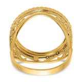 Australian 1/10 oz Gold Kangaroo $15 Coin Bezel Ring Prong Set Diamond-Cut Twisted Wire Scroll in 14k Yellow Gold