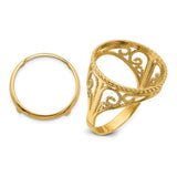 Australian 1/10 oz Gold Lunar $15 Coin Series 3 Coin Bezel Ring Prong Set Diamond-Cut Twisted Wire Scroll in 14k Yellow Gold