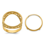 Australian 1/10 oz Gold Lunar $15 Coin Series 3 Coin Bezel Ring Prong Set Diamond-Cut Twisted Wire Scroll in 14k Yellow Gold