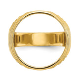 Australian 1/10 oz Gold Lunar $15 Coin Series 3 Coin Bezel Ring Prong Set Mens Diamond-Cut Ribbed Edge in 14k Yellow Gold