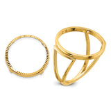Australian 1/10 oz Gold Kangaroo $15 Coin Bezel Ring Prong Set Diamond-Cut in 14k Yellow Gold
