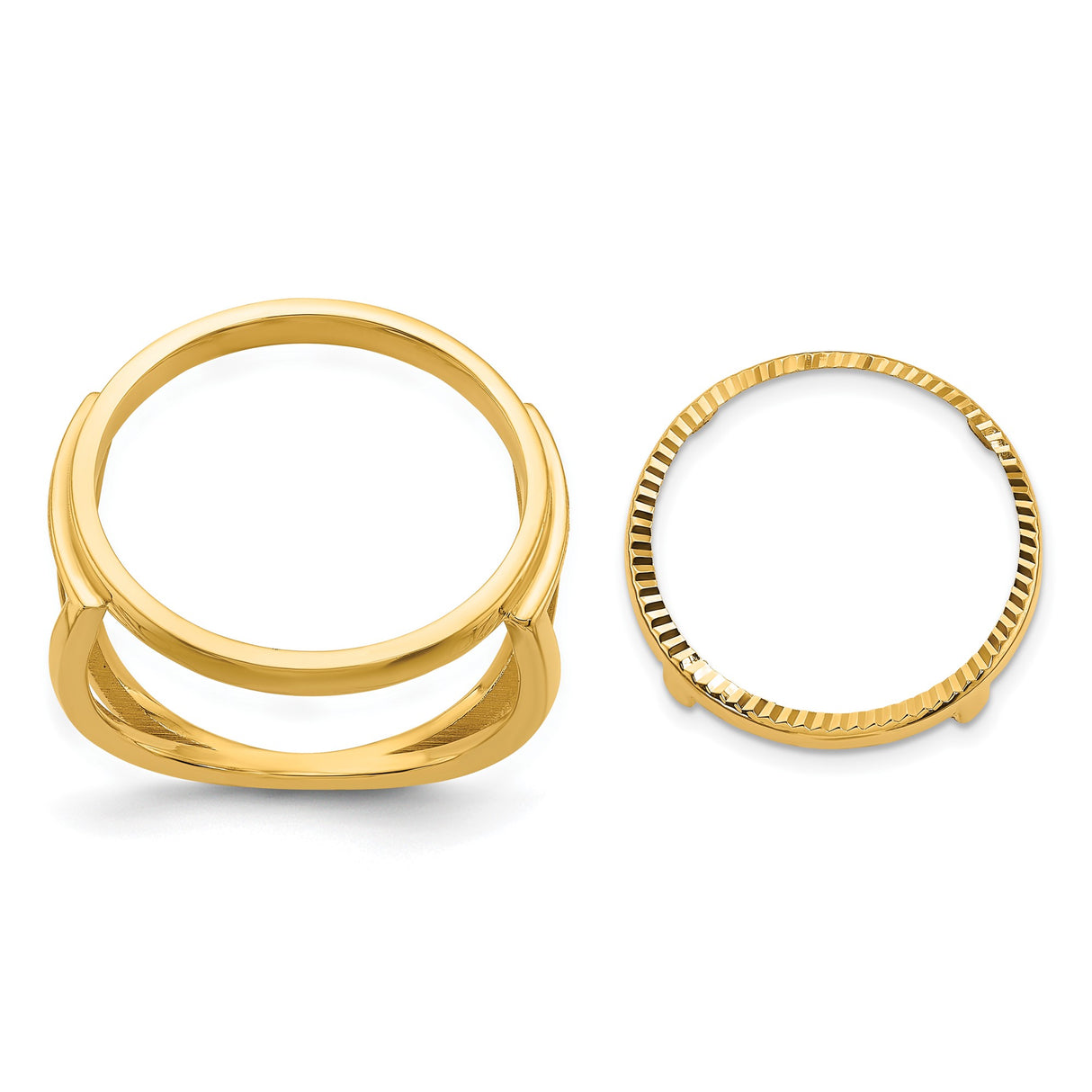 Australian 1/10 oz Gold Lunar $15 Coin Series 3 Coin Bezel Ring Prong Set Diamond-Cut in 14k Yellow Gold
