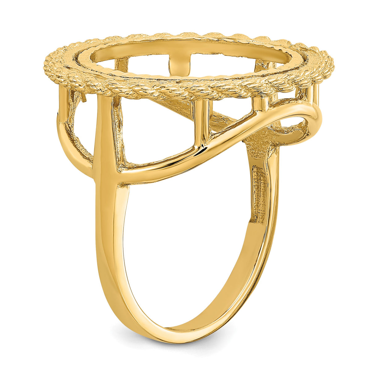 Australian 1/10 oz Gold Lunar $15 Coin Series 3 Coin Bezel Ring Prong Set Diamond-Cut Rope Edge in 14k Yellow Gold