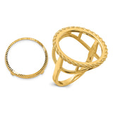 Australian 1/10 oz Gold Kangaroo $15 Coin Bezel Ring Prong Set Diamond-Cut Rope Edge in 14k Yellow Gold