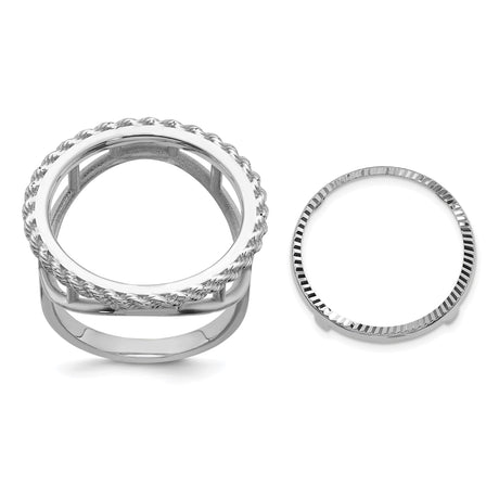 Australian 1/10 oz Gold Kangaroo $15 Coin Bezel Ring Prong Set Diamond-Cut Rope Edge in 14k White Gold