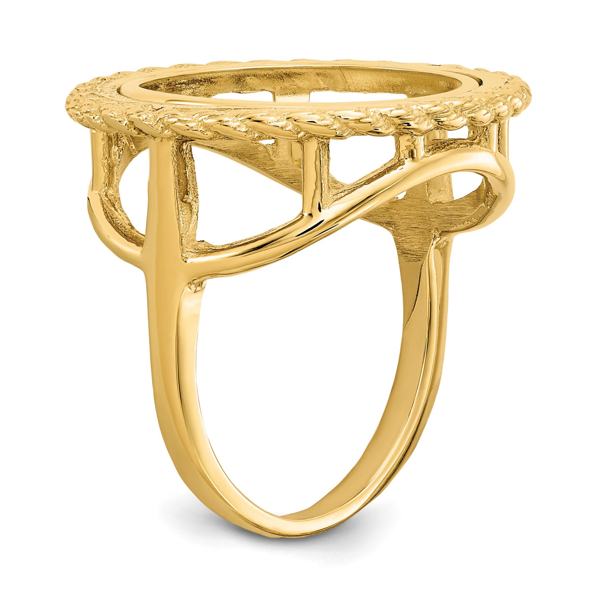 Australian 1/10 oz Gold Lunar $15 Coin Series 3 Coin Bezel Ring Prong Set Diamond-Cut Rope Edge in 14k Yellow Gold