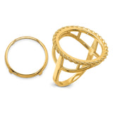 Australian 1/10 oz Gold Lunar $15 Coin Series 3 Coin Bezel Ring Prong Set Diamond-Cut Rope Edge in 14k Yellow Gold