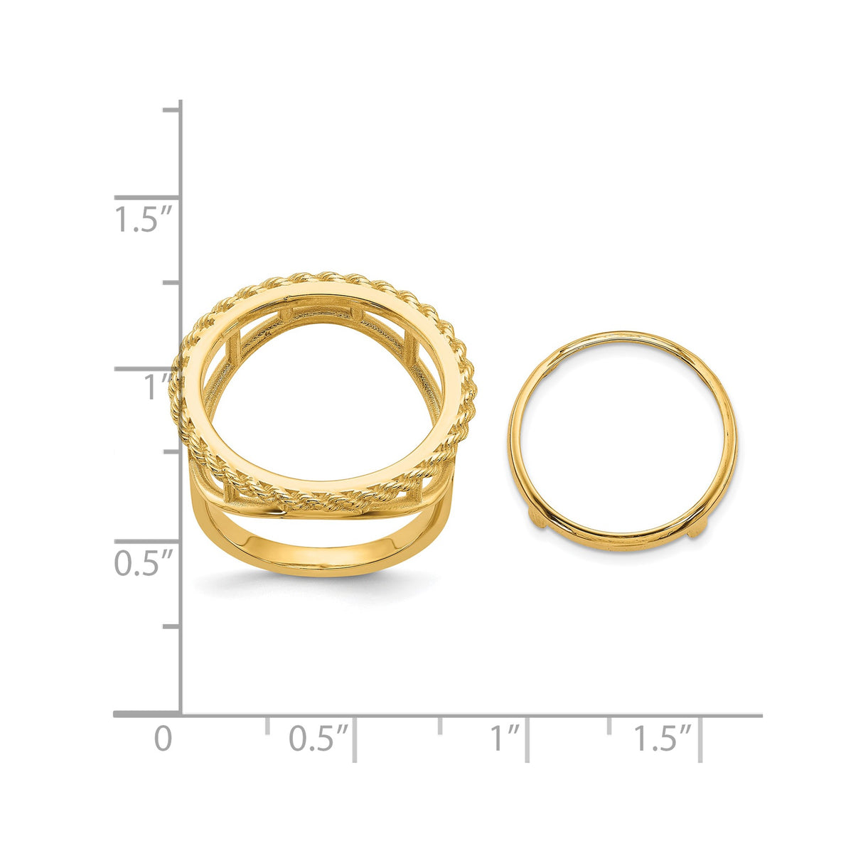 Australian 1/10 oz Gold Lunar $15 Coin Series 3 Coin Bezel Ring Prong Set Diamond-Cut Rope Edge in 14k Yellow Gold