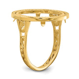 Australian 1/10 oz Gold Kangaroo $15 Coin Bezel Ring Prong Set Diamond-cut with Filigree Sides in 14k Yellow Gold