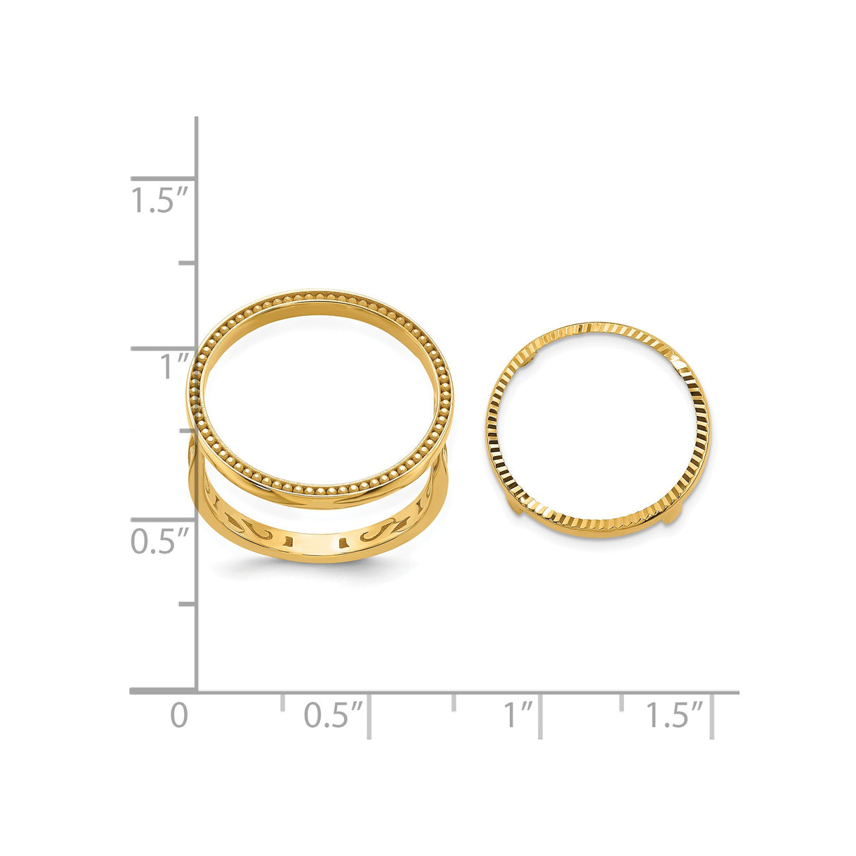 Australian 1/10 oz Gold Lunar $15 Coin Series 3 Coin Bezel Ring Prong Set Diamond-cut with Filigree Sides in 14k Yellow Gold