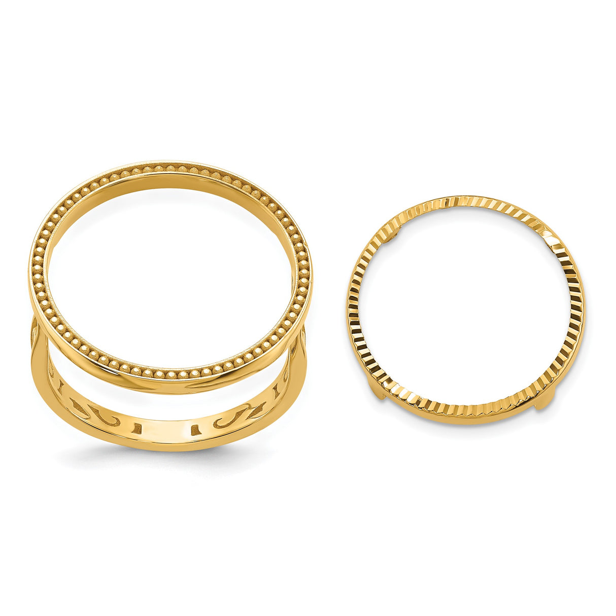 Australian 1/10 oz Gold Lunar $15 Coin Series 3 Coin Bezel Ring Prong Set Diamond-cut with Filigree Sides in 14k Yellow Gold