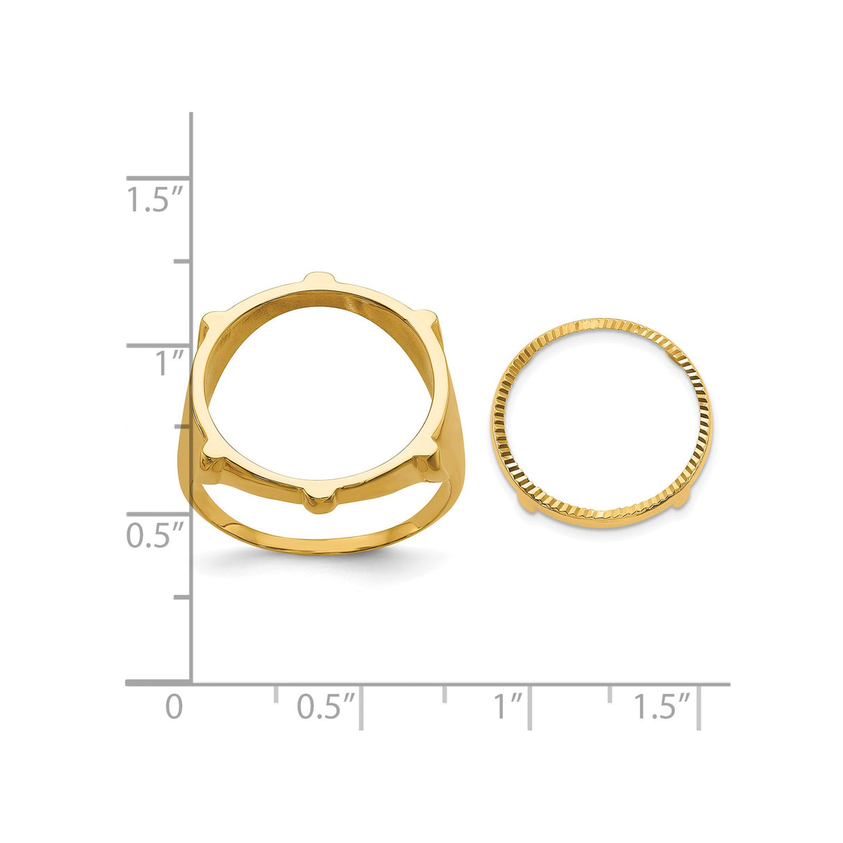 Australian 1/10 oz Gold Kangaroo $15 Coin Bezel Ring Prong Set Diamond-cut Fluted in 14k Yellow Gold