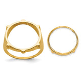 Australian 1/10 oz Gold Kangaroo $15 Coin Bezel Ring Prong Set Diamond-cut Fluted in 14k Yellow Gold