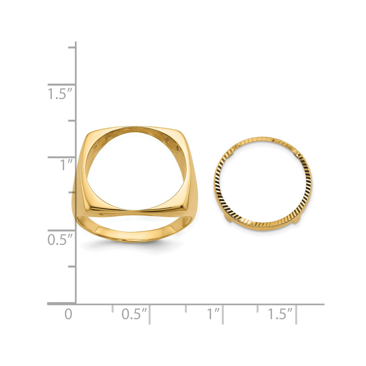 Australian 1/10 oz Gold Lunar $15 Coin Series 3 Coin Bezel Ring Prong Set Mens Diamond-cut Square Shaped in 10k Yellow Gold