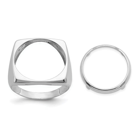 Australian 1/10 oz Gold Lunar $15 Coin Series 3 Coin Bezel Ring Prong Set Mens Square Shaped in 14k White Gold