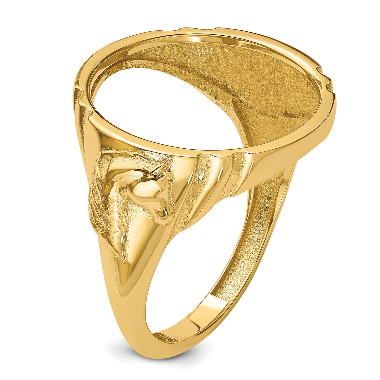 Australian 1/10 oz Gold Kangaroo $15 Coin Bezel Ring Prong Set Mens Diamond-Cut Horse Sides in 14k Yellow Gold