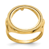 Australian 1/10 oz Gold Lunar $15 Coin Series 3 Coin Bezel Ring Prong Set Mens Diamond-Cut Eagle Side in 14k Yellow Gold