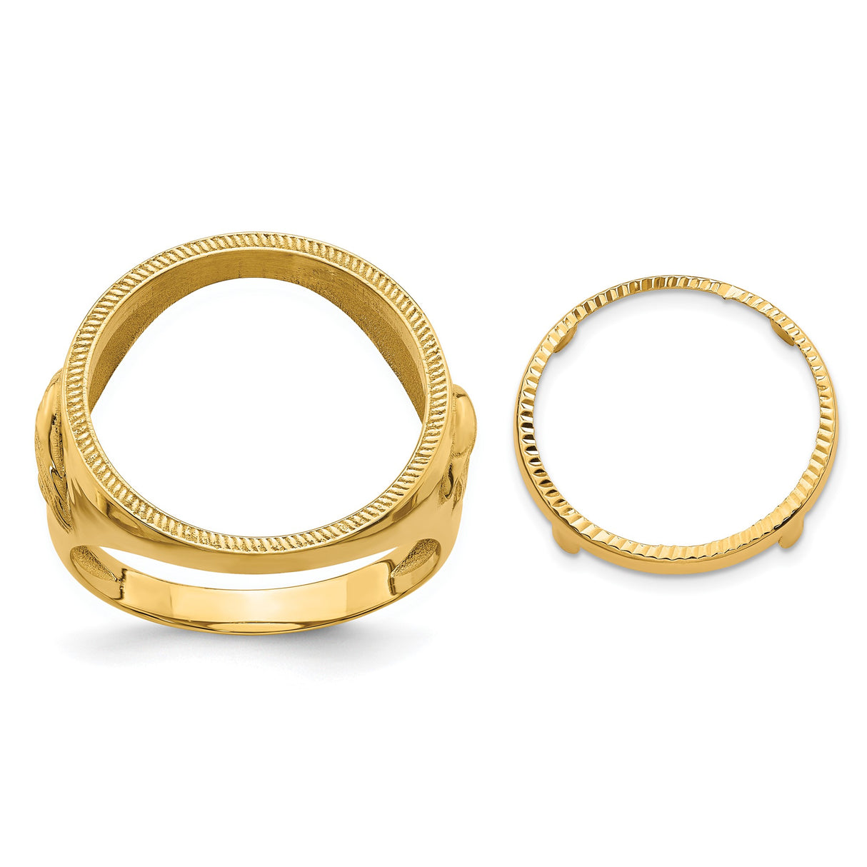 Australian 1/10 oz Gold Lunar $15 Coin Series 3 Coin Bezel Ring Prong Set Mens Diamond-cut Eagle Sides in 10k Yellow Gold