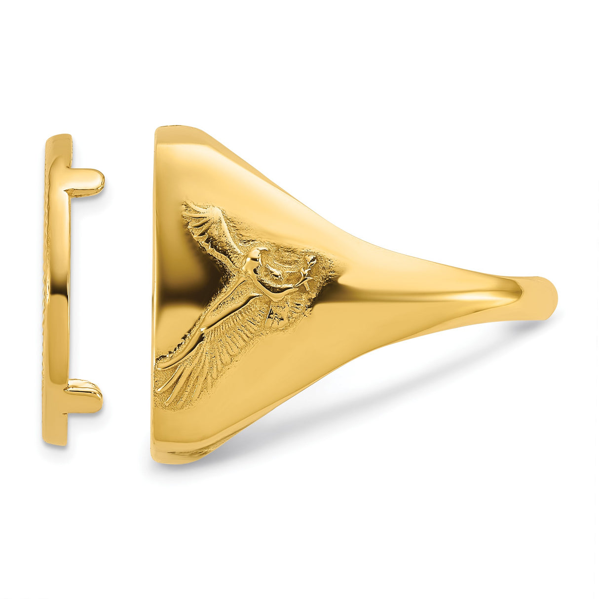 Australian 1/10 oz Gold Lunar $15 Coin Series 3 Coin Bezel Ring Prong Set Mens Diamond-Cut Flying Eagle Side Square Shaped in 14k Yellow Gold