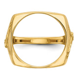 Australian 1/10 oz Gold Lunar $15 Coin Series 3 Coin Bezel Ring Prong Set Mens Diamond-Cut Flying Eagle Side Square Shaped in 14k Yellow Gold
