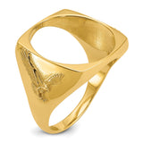 Australian 1/10 oz Gold Lunar $15 Coin Series 3 Coin Bezel Ring Prong Set Mens Diamond-cut Flying Eagle Sides Square Shaped in 10k Yellow Gold