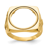 Australian 1/10 oz Gold Lunar $15 Coin Series 3 Coin Bezel Ring Prong Set Mens Diamond-Cut Flying Eagle Side Square Shaped in 14k Yellow Gold