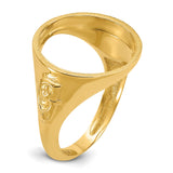 Australian 1/10 oz Gold Kangaroo $15 Coin Bezel Ring Prong Set Mens Diamond-cut Masonic Sides in 14k Yellow Gold