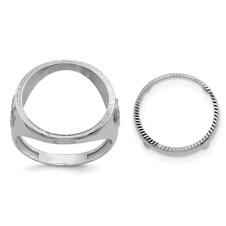 Australian 1/10 oz Gold Kangaroo $15 Coin Bezel Ring Prong Set Mens Diamond-cut Masonic Sides in 14k White Gold