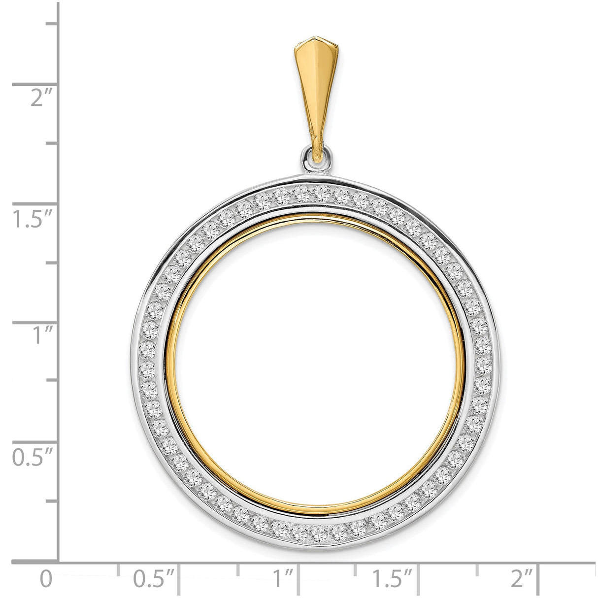 32 mm 14k Multi-Tone Gold coin bezel pendant for Canadian $1 Dollar — size reference (ruler)