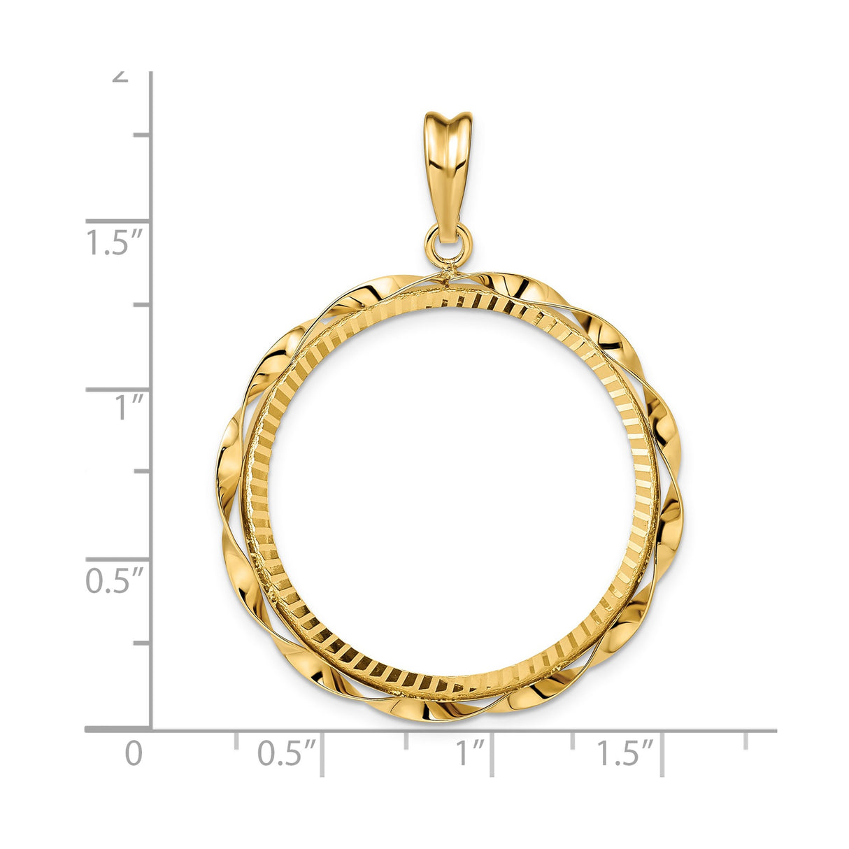 30 mm 14k Yellow Gold coin bezel pendant for Canadian $50 Maple Leaf — size reference (ruler)