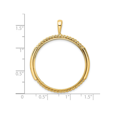 30 mm 14k Yellow Gold coin bezel pendant for Canadian $50 Maple Leaf — size reference (ruler)