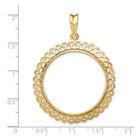 30 mm 14k Yellow Gold coin bezel pendant for Canadian $50 Maple Leaf — size reference (ruler)