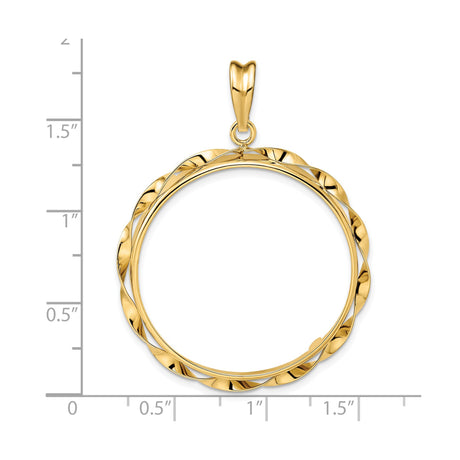 30 mm 14k Yellow Gold coin bezel pendant for Canadian $50 Maple Leaf — size reference (ruler)