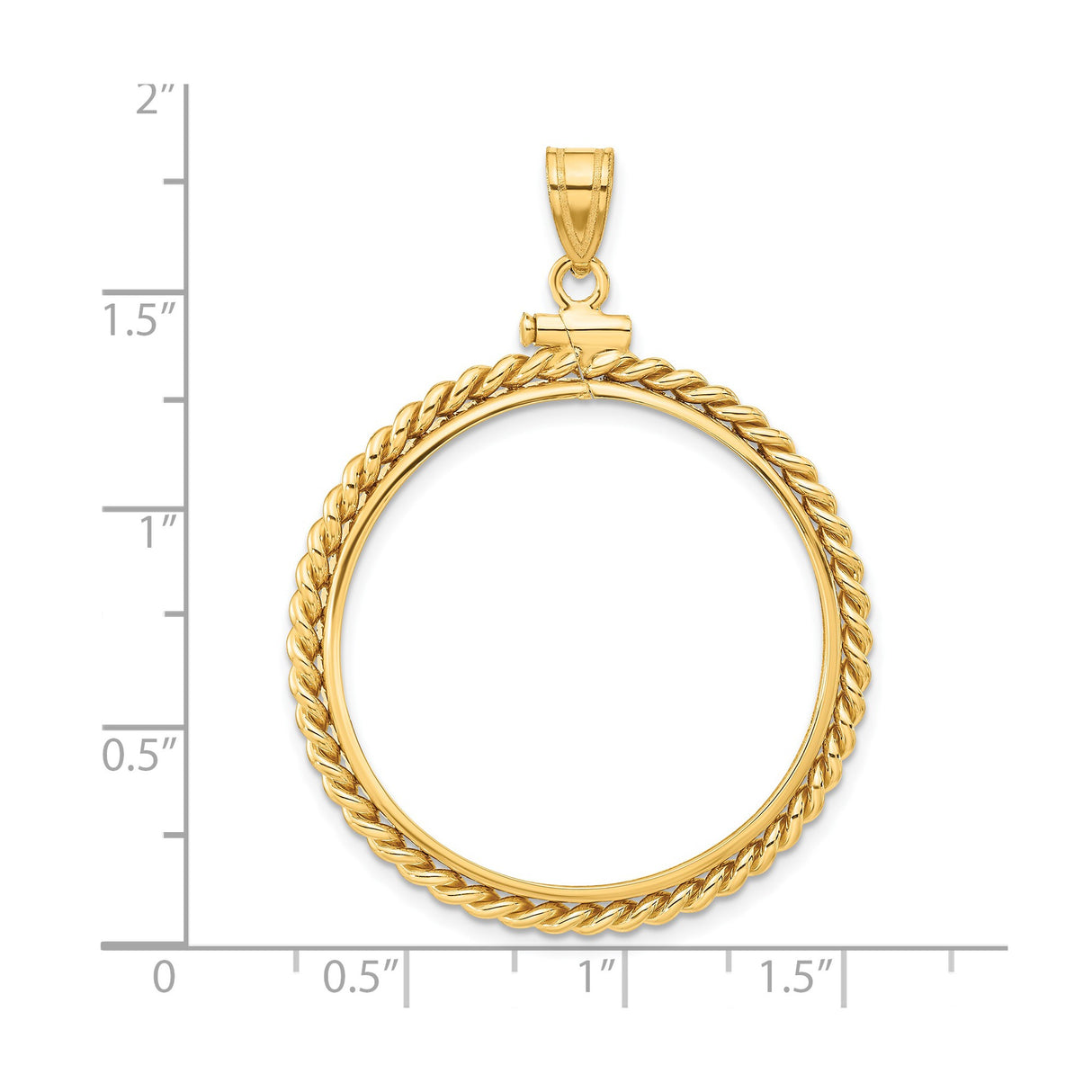 30 mm 14k Yellow Gold coin bezel pendant for Canadian $50 Maple Leaf — size reference (ruler)