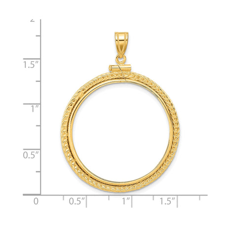30 mm 14k Yellow Gold coin bezel pendant for Canadian $50 Maple Leaf — size reference (ruler)