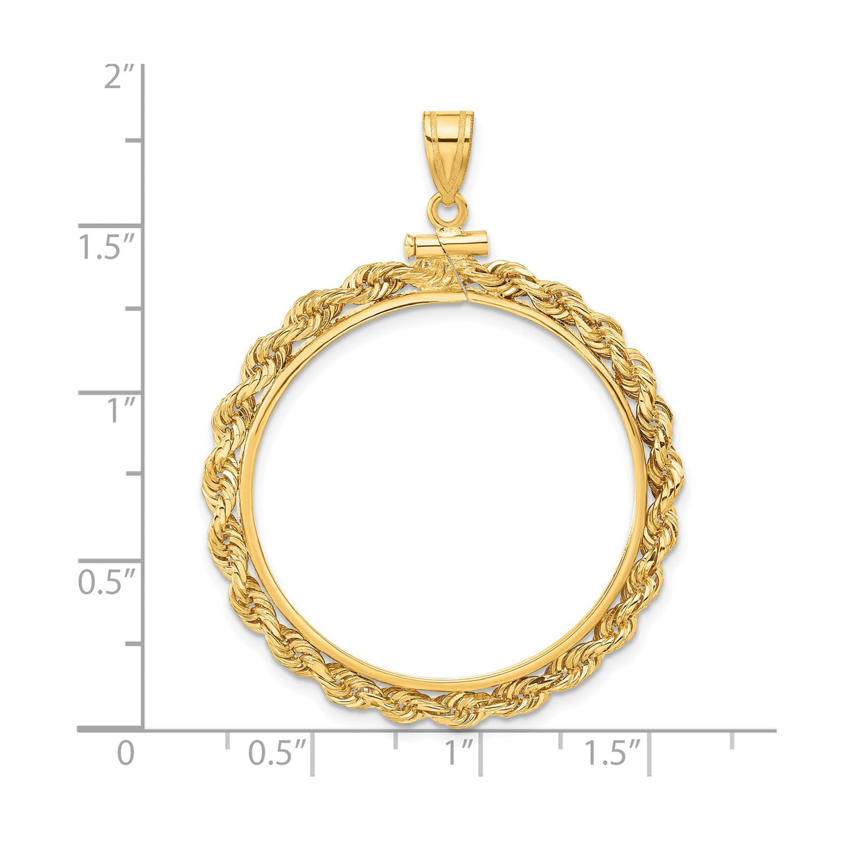 30 mm 14k Yellow Gold coin bezel pendant for Canadian $50 Maple Leaf — size reference (ruler)