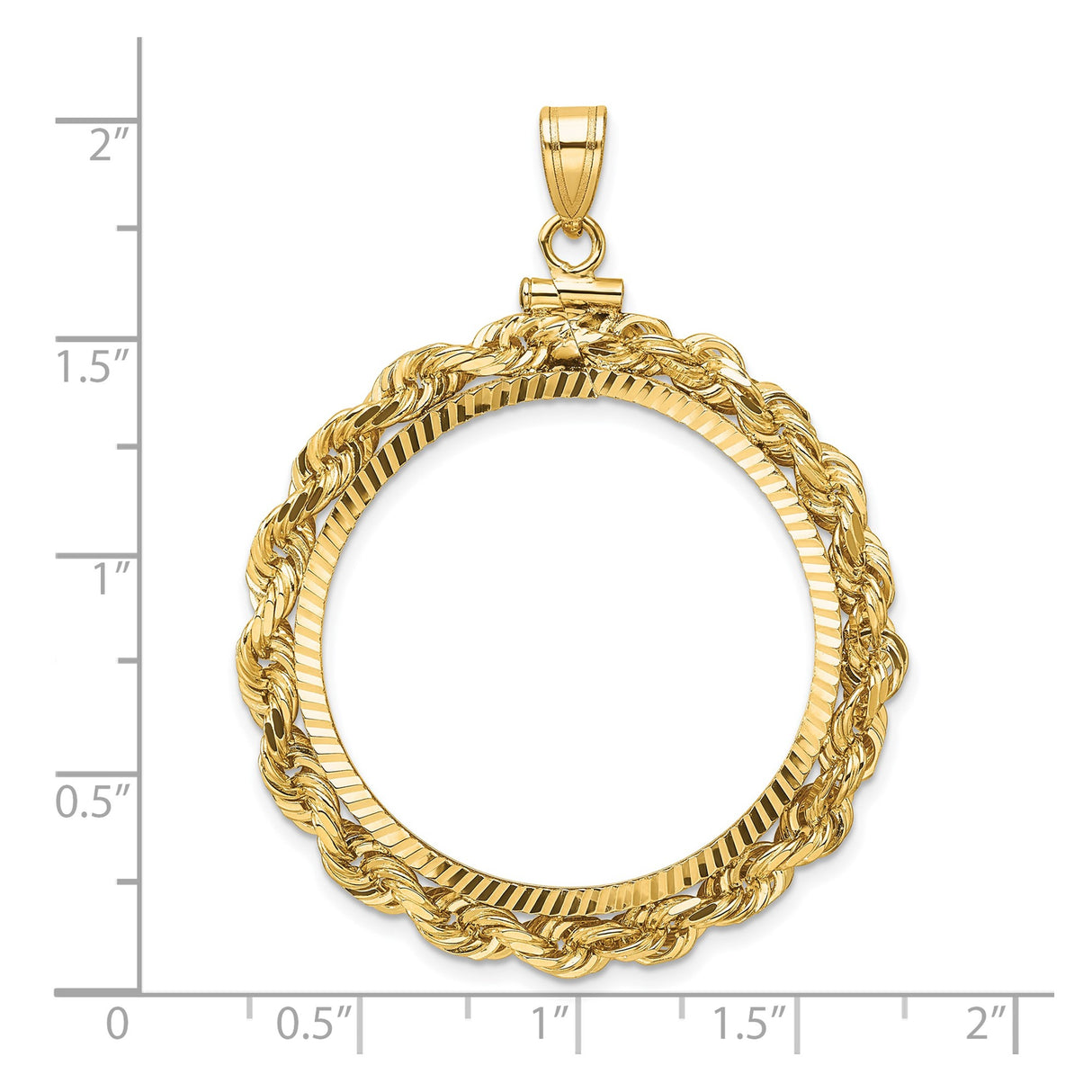 30 mm 14k Yellow Gold coin bezel pendant for Canadian $50 Maple Leaf — size reference (ruler)