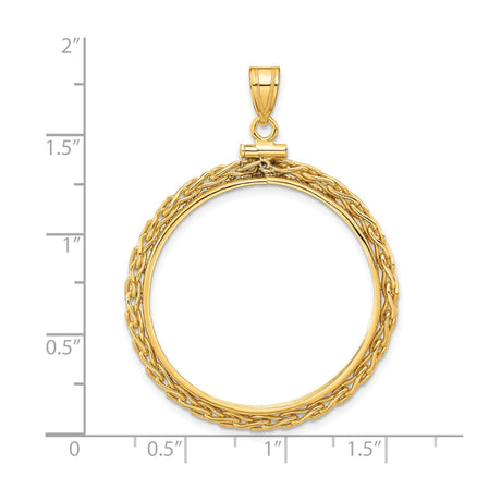 30 mm 14k Yellow Gold coin bezel pendant for Canadian $50 Maple Leaf — size reference (ruler)