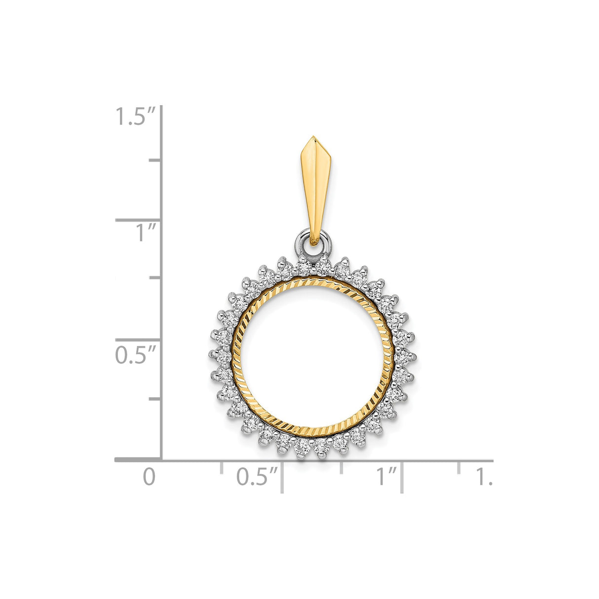 16 mm 14k Multi-Tone Gold coin bezel pendant for Canadian $5 Maple Leaf — size reference (ruler)