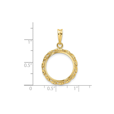 16 mm 14k Yellow Gold coin bezel pendant for Canadian $5 Maple Leaf — size reference (ruler)