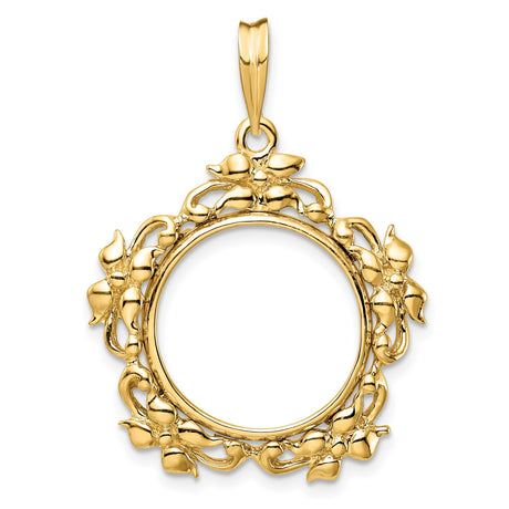 16 mm 14k Yellow Gold coin bezel pendant for Canadian $5 Maple Leaf