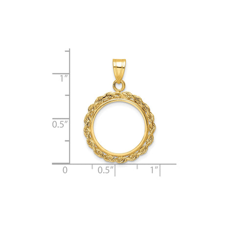 16 mm 14k Yellow Gold coin bezel pendant for Canadian $5 Maple Leaf — size reference (ruler)