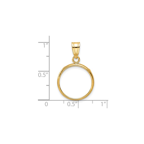 16 mm 14k Yellow Gold coin bezel pendant for Canadian $5 Maple Leaf — size reference (ruler)