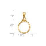 16 mm 14k Yellow Gold coin bezel pendant for Canadian $5 Maple Leaf — size reference (ruler)