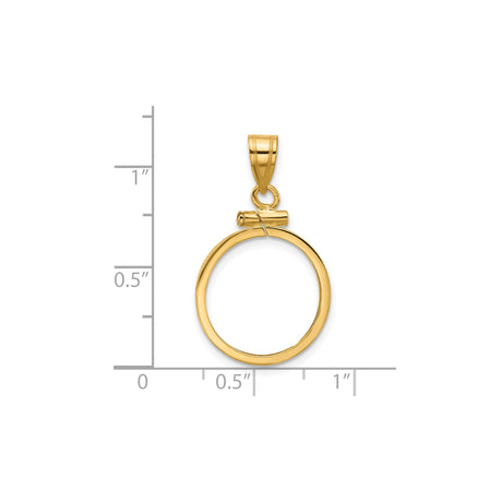 16 mm 14k Yellow Gold coin bezel pendant for Canadian $5 Maple Leaf — size reference (ruler)