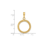 16 mm 14k Yellow Gold coin bezel pendant for Canadian $5 Maple Leaf — size reference (ruler)