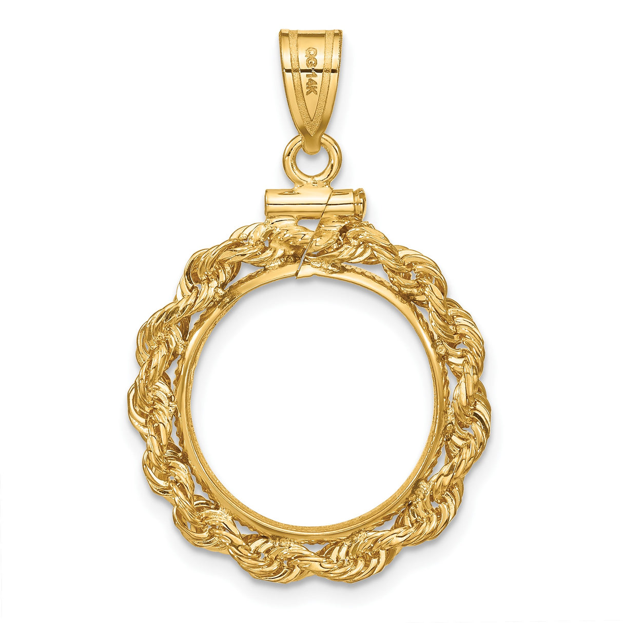 16 mm 14k Yellow Gold coin bezel pendant for Canadian $5 Maple Leaf — additional image