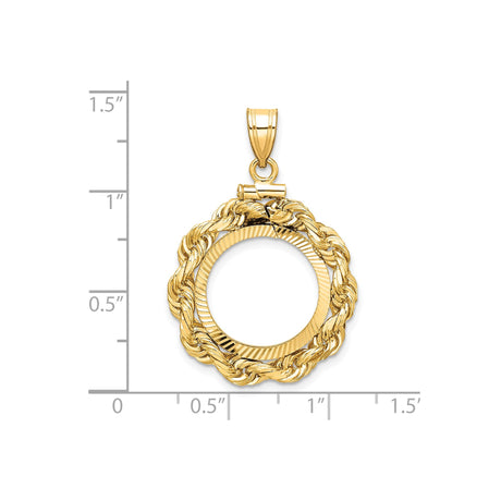 16 mm 14k Yellow Gold coin bezel pendant for Canadian $5 Maple Leaf — size reference (ruler)