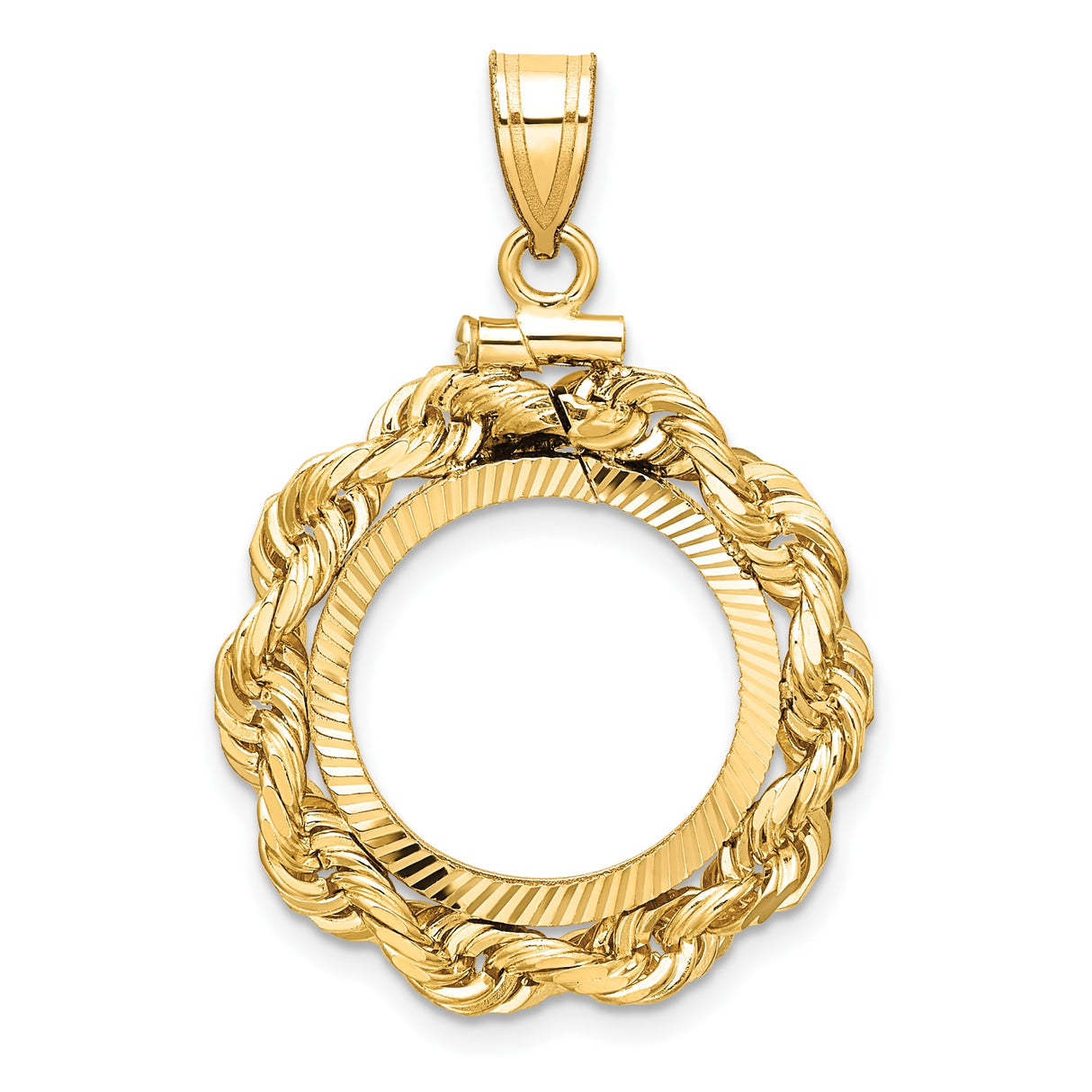 16 mm 14k Yellow Gold coin bezel pendant for Canadian $5 Maple Leaf